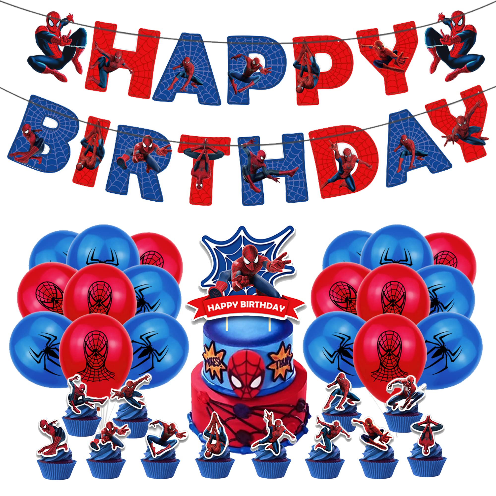 Buy Birthday Spiderman Balloons Decorations Spider Man Birthday Banner ...