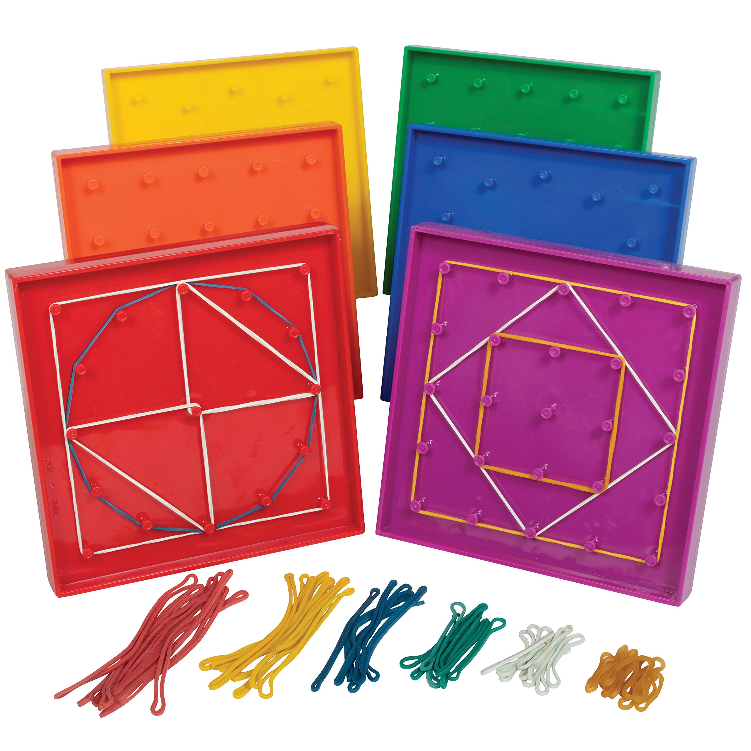 Learning Advantage Double-Sided Geoboard Set - 5 x 5 Grid/12 Pin Circular Array - Pack Of 6