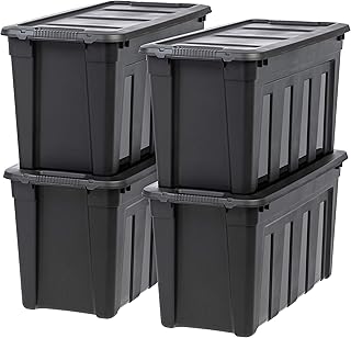 IRIS USA 31 Gallon Heavy Duty Totes for Storage with Easy-Grip Handles, 4 Pack - Made in USA, Storage Bins with Lids, Dura...