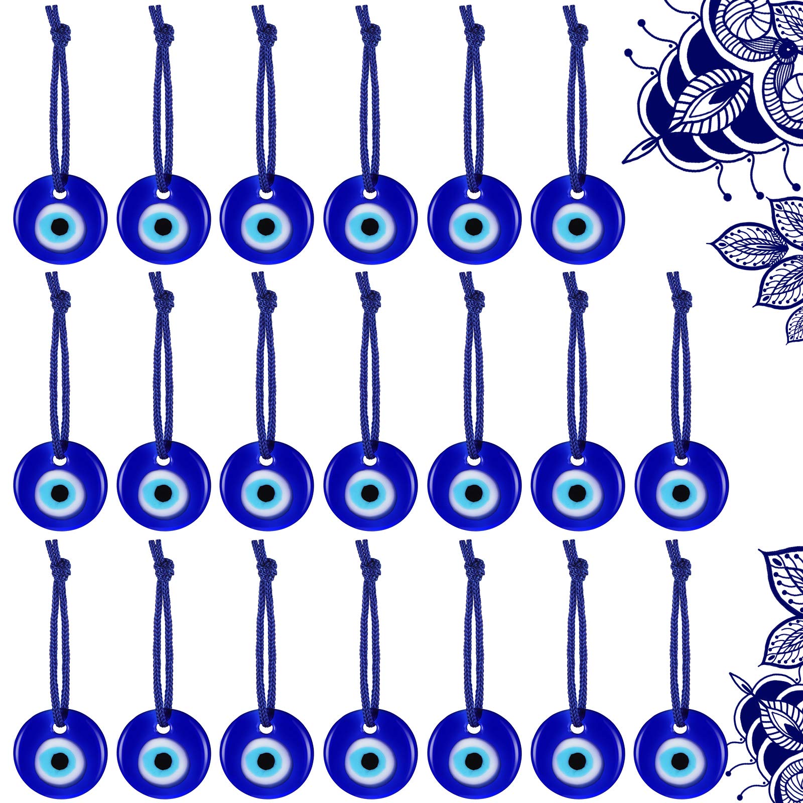 Hicarer20 Pieces Turkish Blue Evil Eye Beads Charms Pendants Crafting Glass Beads Wall Hanging Ornament with Ropes for Jewelry Accessories Home Craft Decoration (Round)