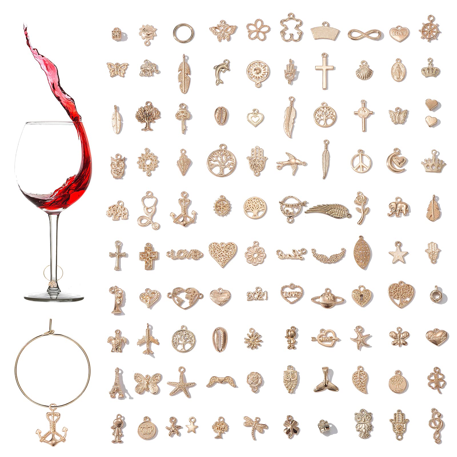 JohotoneWine Glass Charms Tags 140 Pcs Drink Markers Wine Charm Rings Goblet Identifiers for Wine Cocktail Tasting Bar Party Decoration Supplies