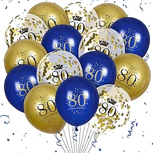 Navy Blue and Gold 80th Birthday Balloons Decorations 15Pcs Happy 80th Birthday Navy Blue Gold Confetti Latex Balloons Decorations for Men Women 80th Birthday Anniversary Decorations 12 inch