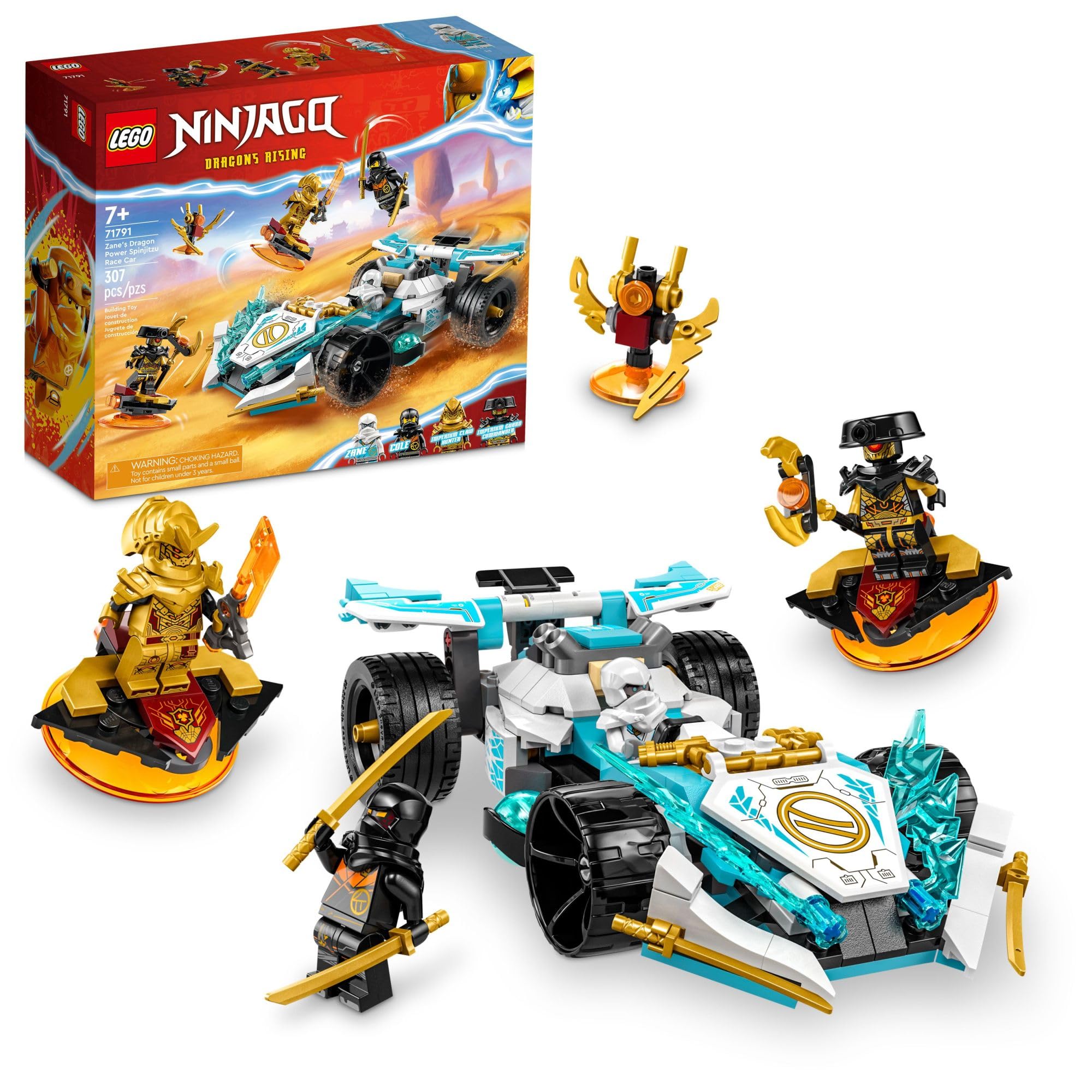 LEGO NINJAGO Zane's Dragon Power Spinjitzu Race Car 71791 Building Toy Set (307 Pcs),Multicolor