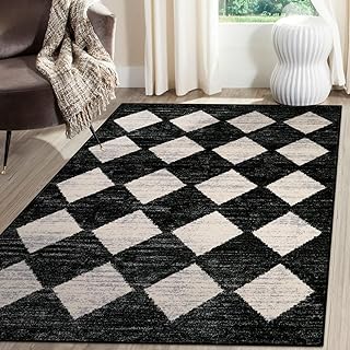 Lahome Moroccan Trellis Area Rug - 3x5 Washable Black Entry Rug Non Slip Living Room Mat, Distressed Lattice Soft Stain Re...