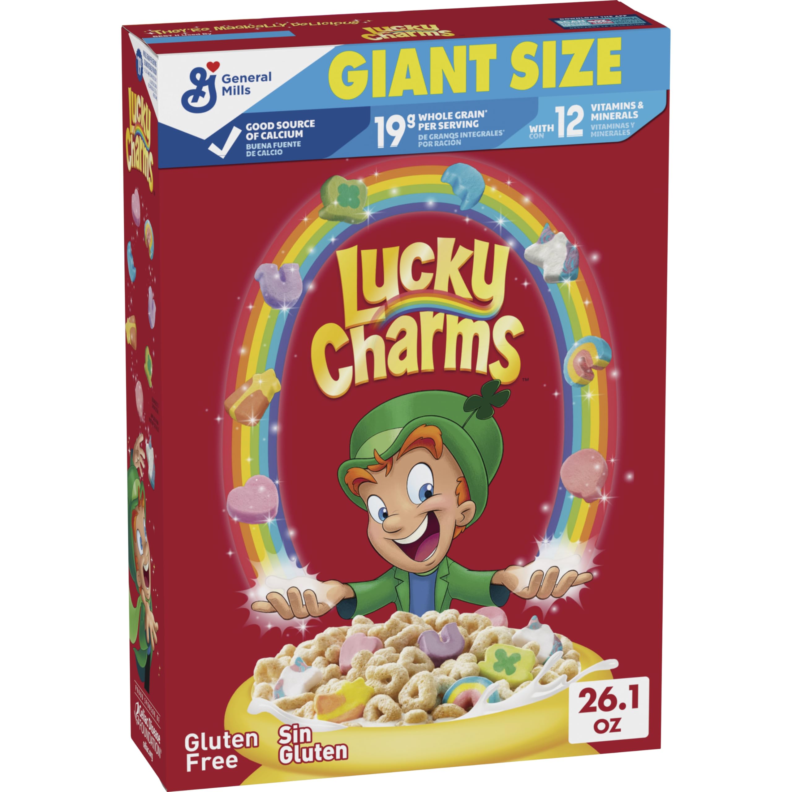 Lucky CharmsGluten Free Cereal with Marshmallows, Kids Breakfast Cereal, Made with Whole Grain, Giant Size, 26.1 oz