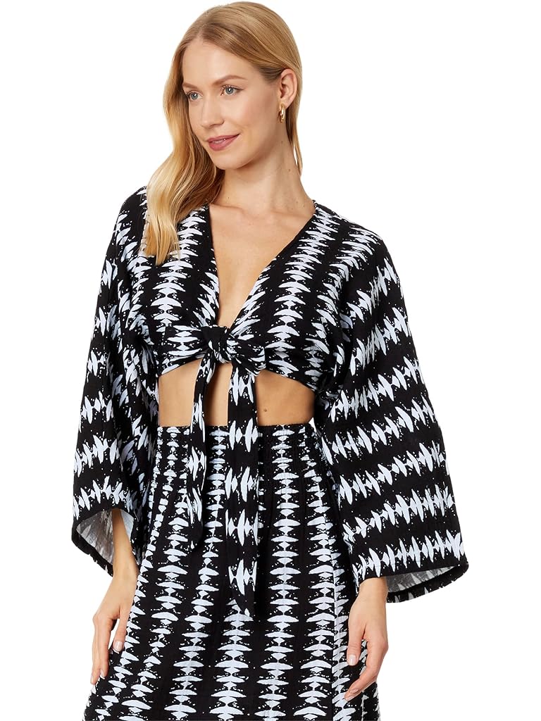 bobi Los Angeles Kimono Sleeve Tie Front Top