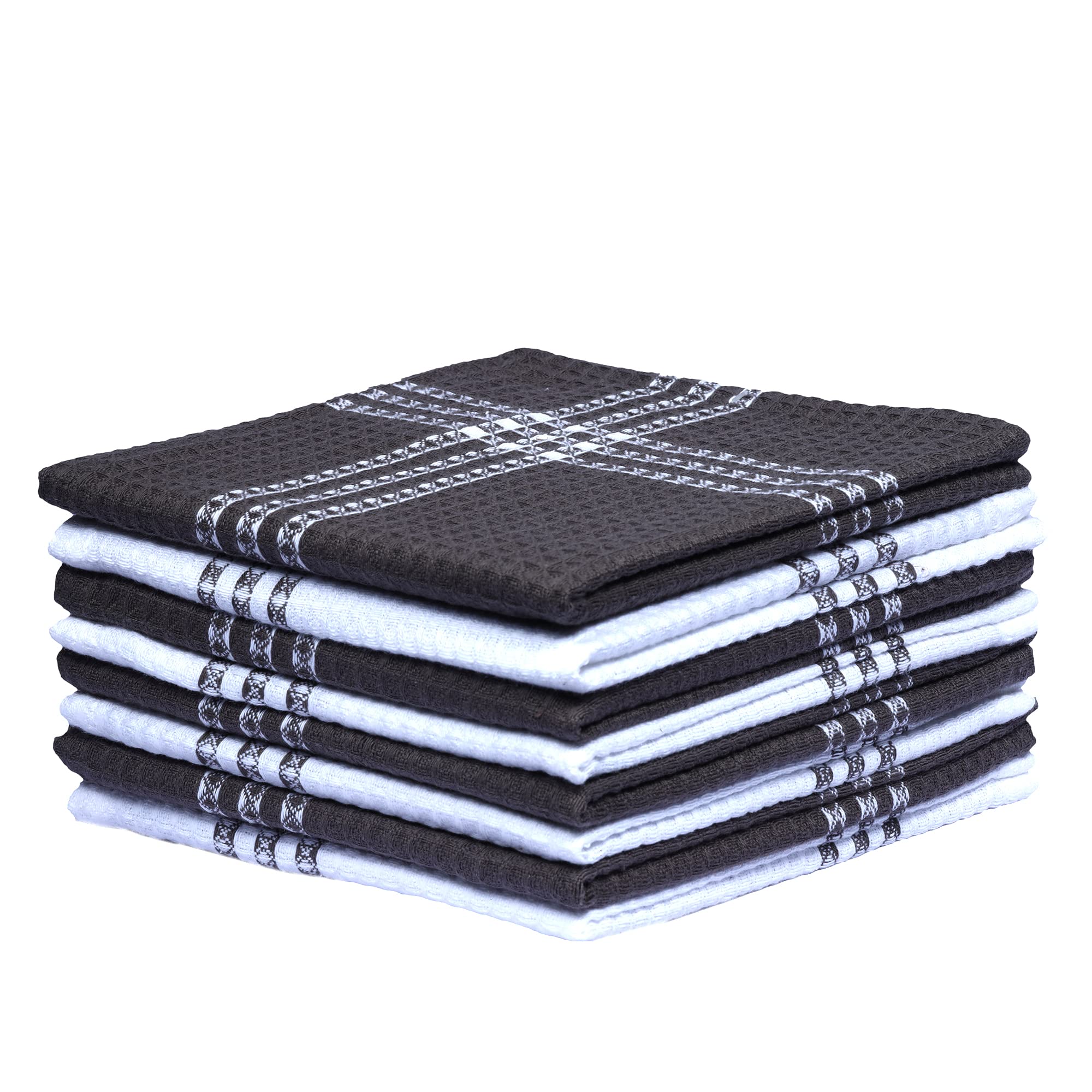 Urban Villa Dish Cloths Waffle Stripes Dish Cloths for Kitchen Grey/White Color Set of 8 Dish Cloths Highly Absorbent Cotton Size 12X12 In with Mitered Corners Kitchen Hand Tea Towels