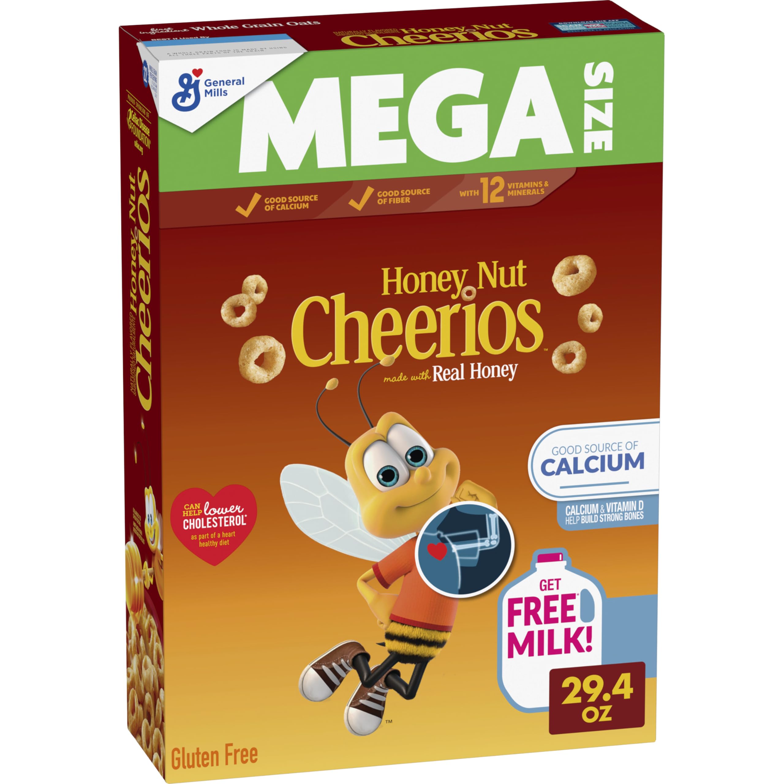 Honey Nut Cheerios Cereal, Limited Edition Happy Heart Shapes, Heart Healthy Cereal With Whole Grain Oats, Mega Size, 29.4 oz