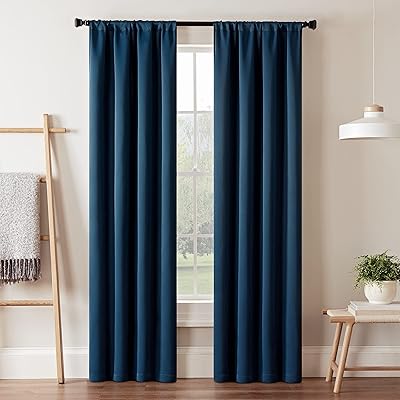 ECLIPSE Blackout Curtains for Bedroom-Darrell 37" x 84" Insulated Darkening Single Panel Rod Pocket Window Treatment Living Room, Indigo (16205037084IND)