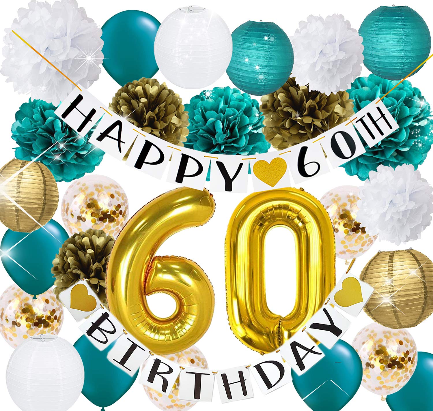 Amazon.com: Teal Gold 60th Birthday Party Decorations for Women ...