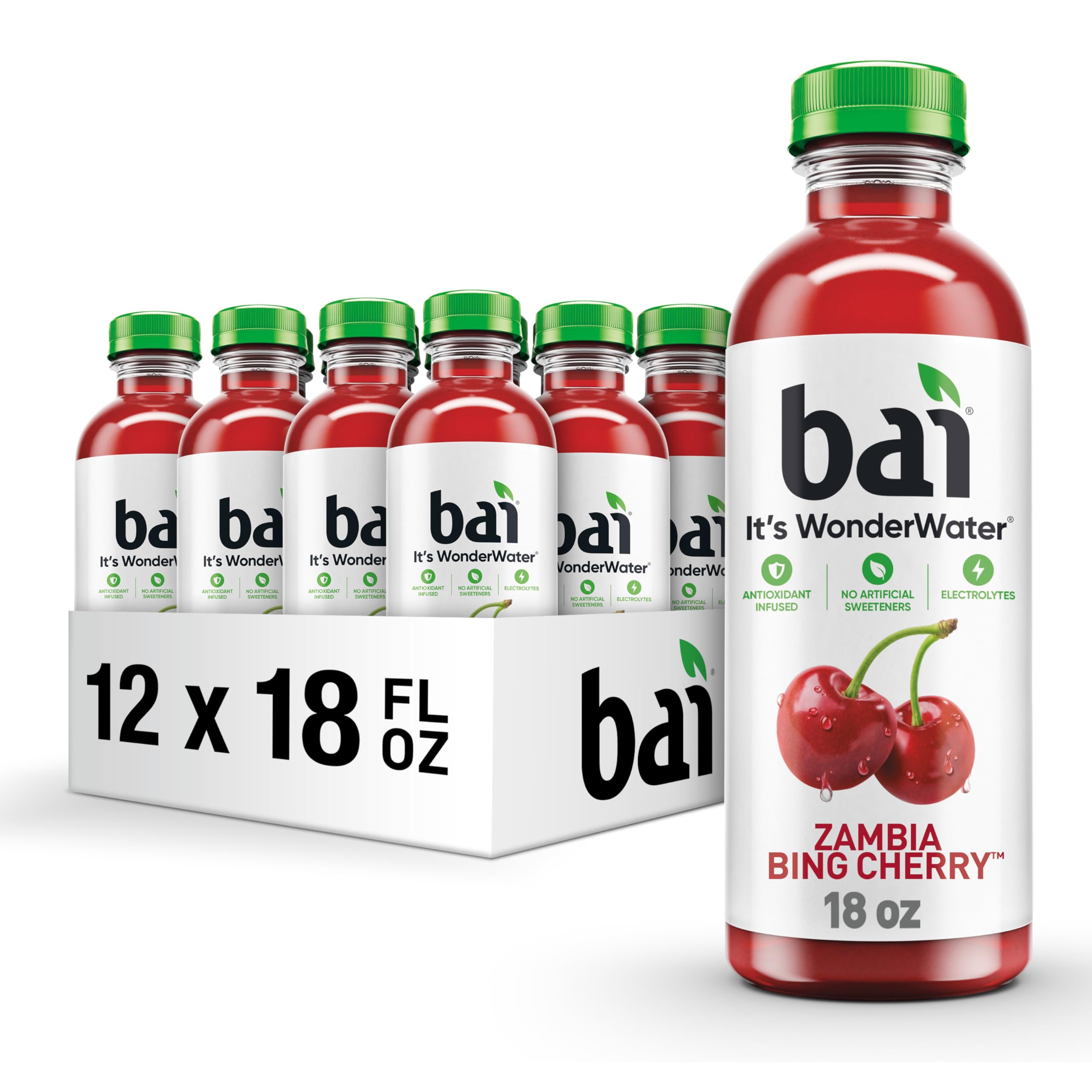 BaiAntioxidant Infused Water Beverage, Zambia Bing Cherry, with Vitamin C and No Artificial Sweeteners, 18 Fluid Ounce Bottle, 12 Pack