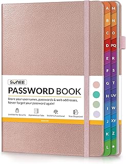 SUNEE Password Book with Colorful Alphabetical Tabs, Password Notebook Organizer for Computer and Internet Address Website...