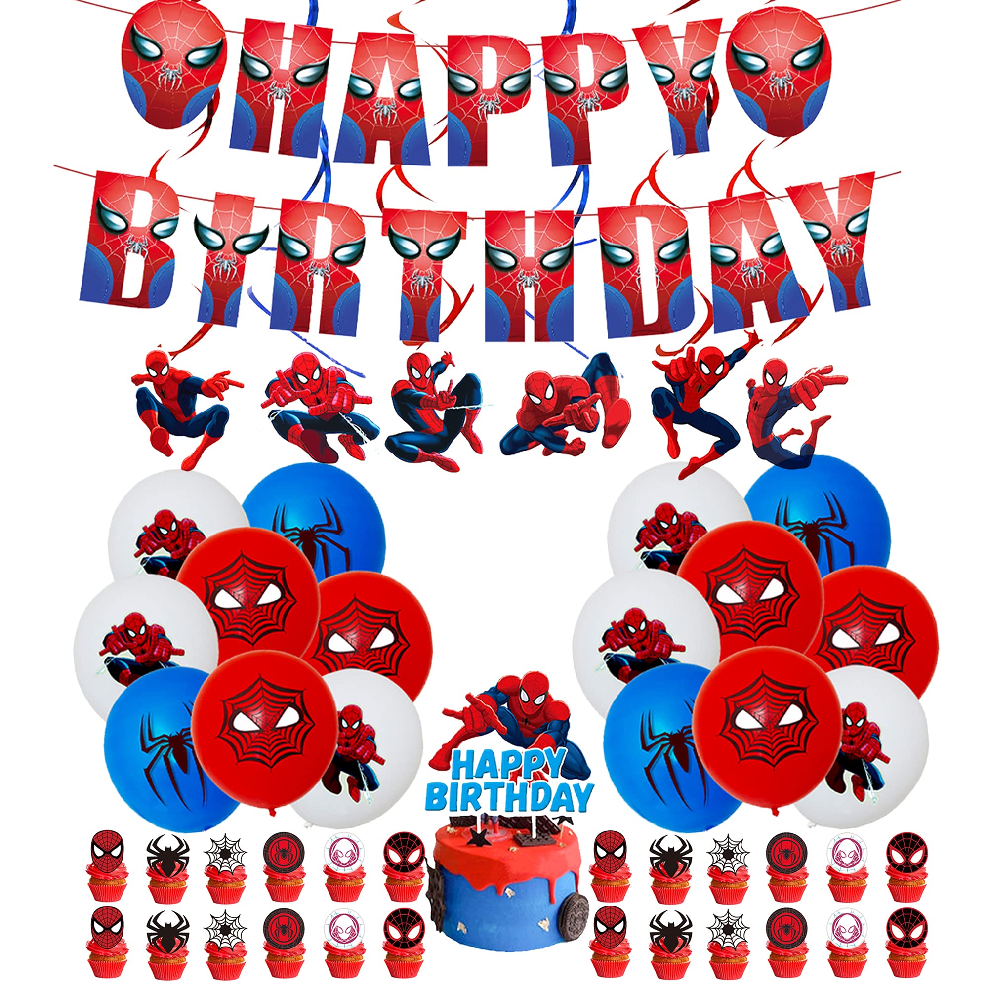 Buy Spiderman Birthday Decorations Spiderman Balloons Happy Birthday ...