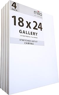 milo Stretched Artist Canvas | 18x24 inches | 4 Pack | 1.5” inch Thick Gallery Profile | 11 oz Primed Large Canvases for P...