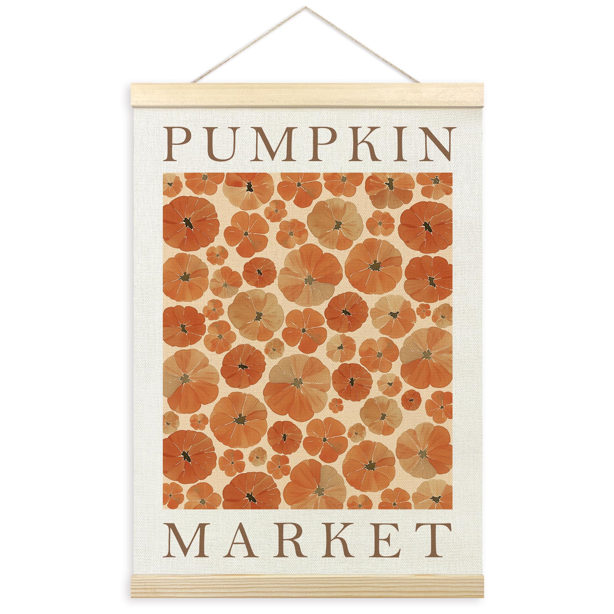 TLESKE Fall Pumpkin Market Poster Hanger Frame, Autumn Pumpkin Flowers Hanging Wall Art Room Decor for Bedroom Living Room, Aesthetic Floral Pumpkin Wall Banner Prints Pictures Artwork, 12x16in