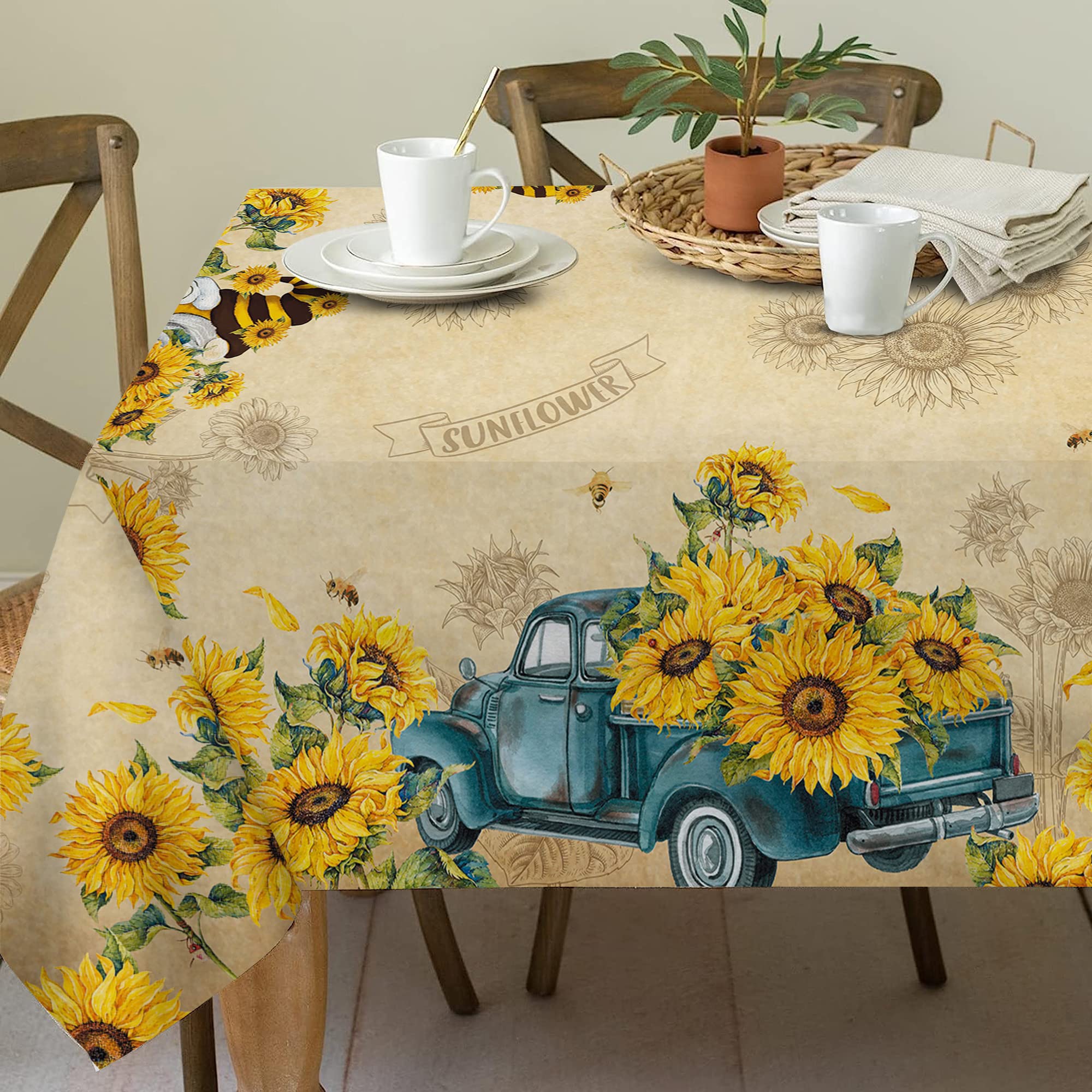 Cusugbaso Sunflower Tablecloth 60x84 Inch Rectangle, Sunflower Decorations for Home, Spring and Summer Table Cloth Rectangle Waterproof Stain Resistant for Table,Party