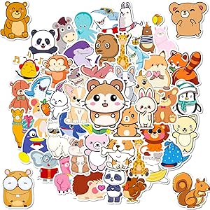 50 Cute and Adorable Little Animal Cartoon Graffiti Stickers - Perfect DIY Stickers for Laptops, Water Bottles, Cars, Skateboards, Phone, Vinyl Waterproof Stickers for Kids Teens (Animal Bear)