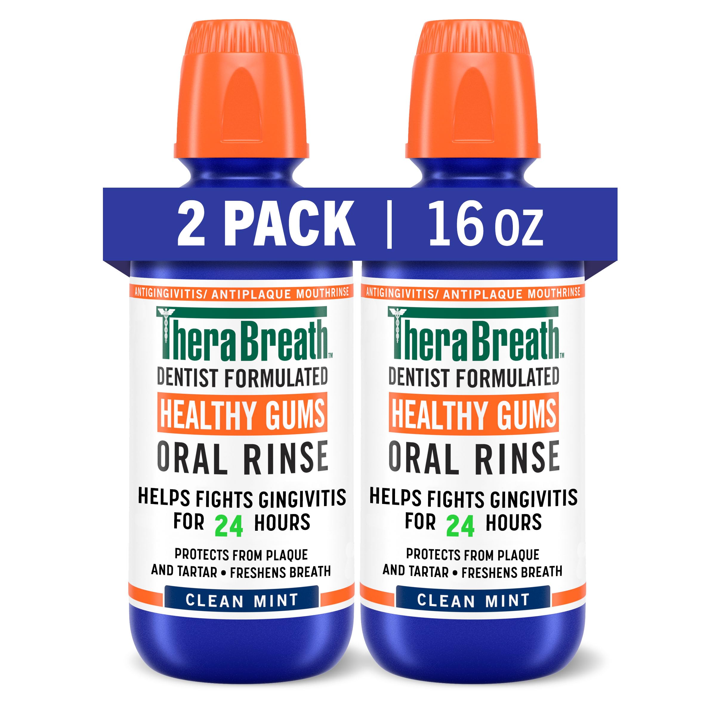 TheraBreath Healthy Gums Mouthwash Clean Mint, Antigingivitis, Dentist Formulated, 16 Fl Oz (2-Pack)