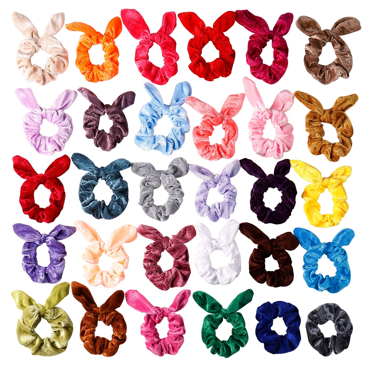 Hair Scrunchies Rabbit Bunny Ear 30pcs - Easter Bow Bowknot Scrunchies Velvet Scrunchy Bobbles Elastic Hair Ties Band