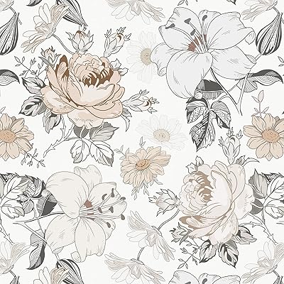 Hopepak 15.5''x394'' Floral Wallpaper Peel and Stick Wallpaper for Bedroom Self Adhesive Removable Wallpaper Bathroom Wallpaper Peony Floral Contact Paper for Nursery Mural Wall Decorative