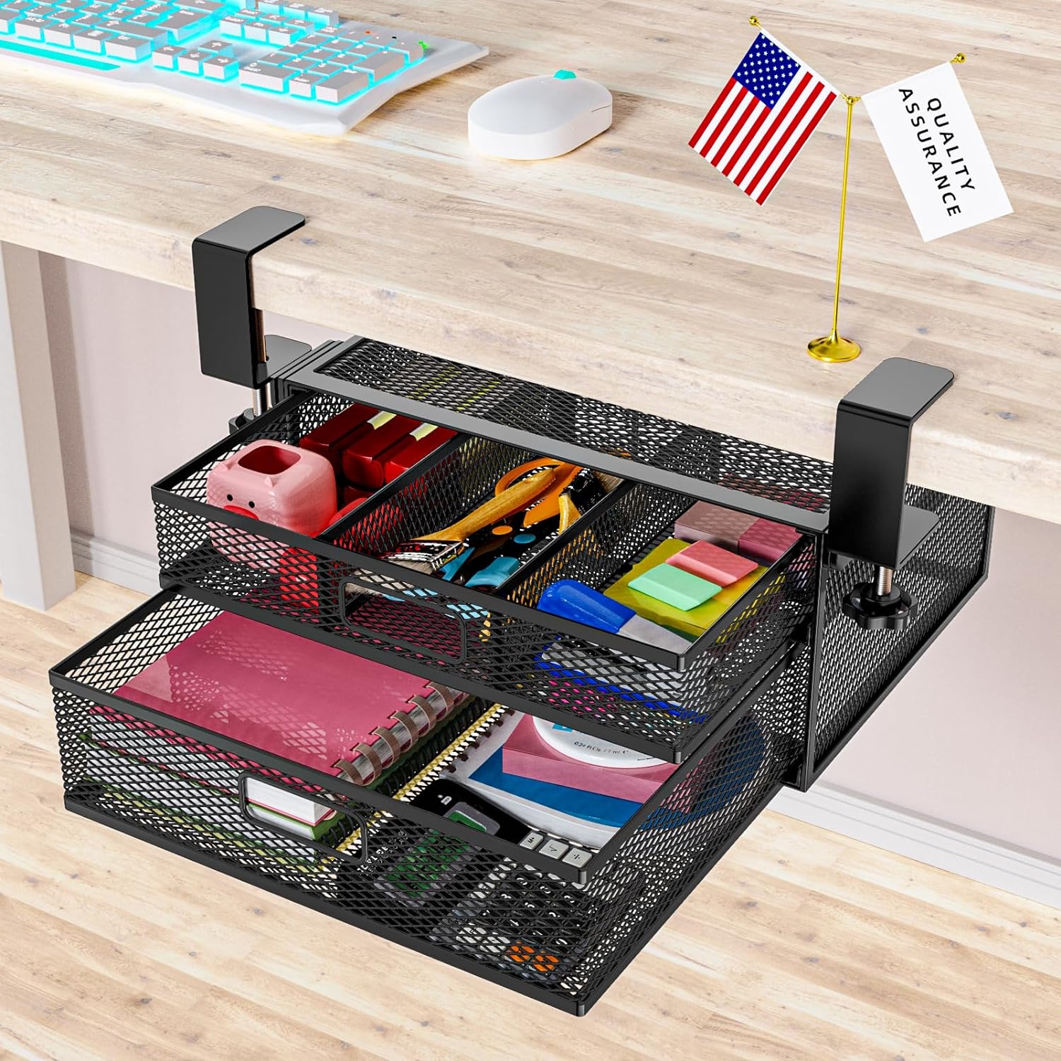 SRJZMLY Under Desk Drawer Organizer No Drill Metal Under Desk Storage ...