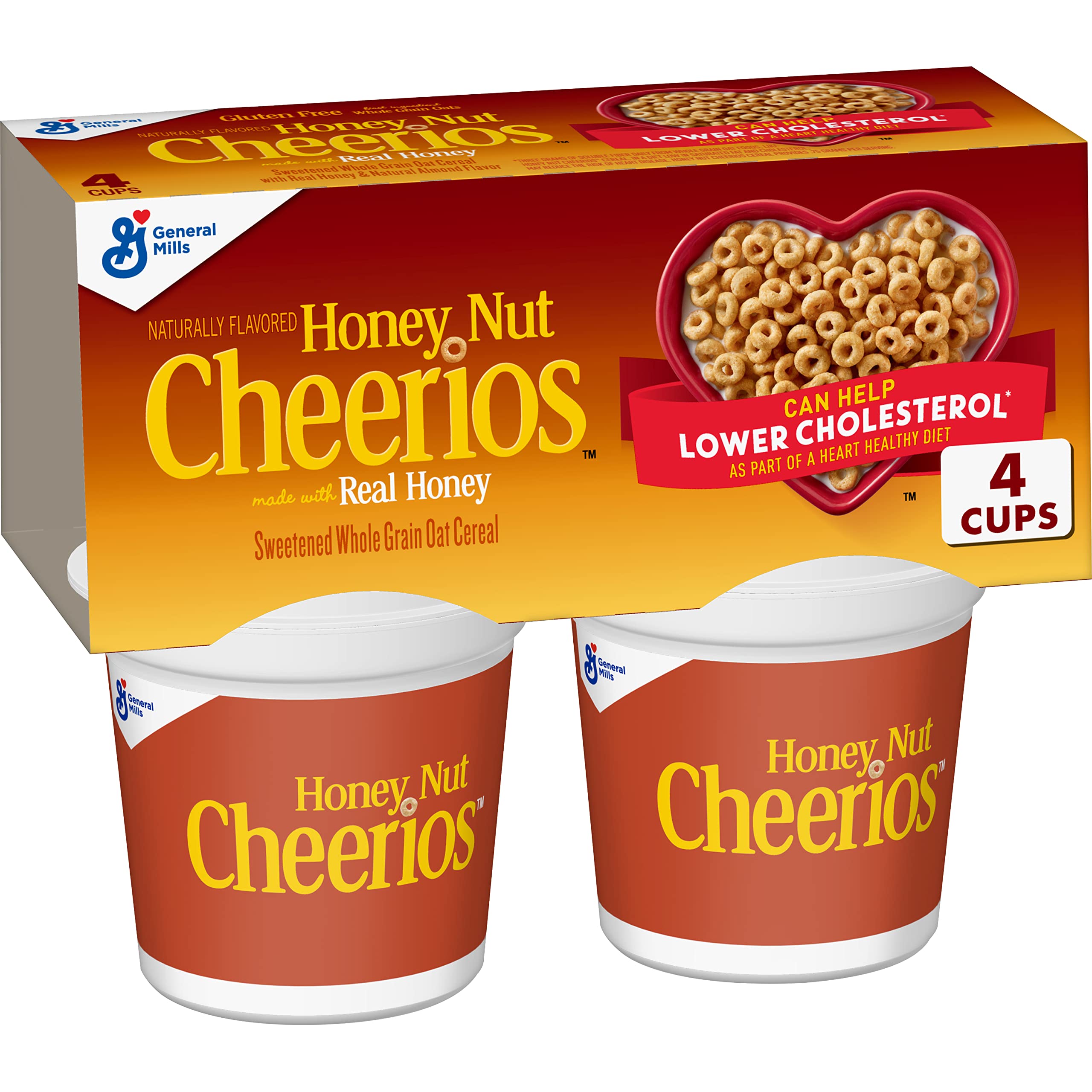 Big G Cereal Honey Nut Cheerios Gluten Free Cereal, 4PK CUP 7.2OZ