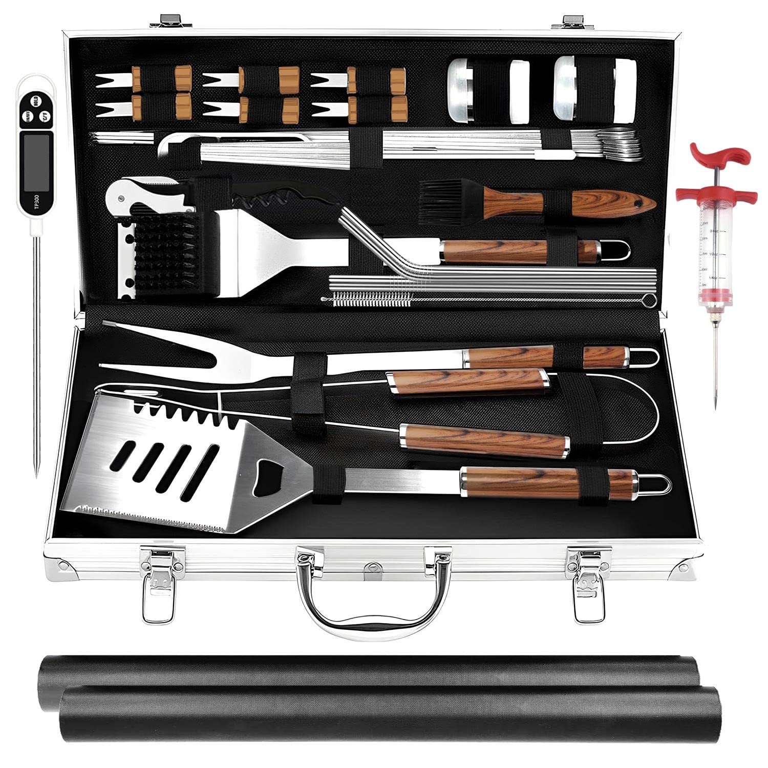 KALAHOL 32pcs BBQ Tools Set Extra Thick Stainless Steel Grill Tool Set with Gift Wrapping Box, Premium Complete Outdoor BBQ Utensils Set in Storage Case BBQ Kit for Men and Women Gift