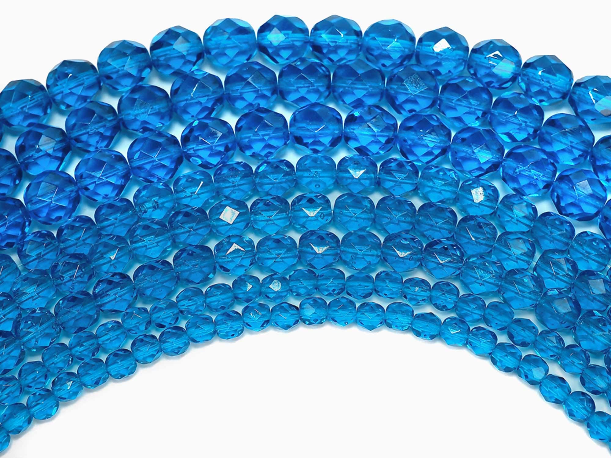 3mm (135 Beads) Capri Blue Light, Czech Fire Polished Round Faceted Glass Beads, 16 inch Strand