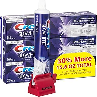 3D-White Ultra Whitening Toothpaste, Vivid Mint, Anticavity Fluoride Toothpaste, 3 Large Tubes of 5.2 oz (Total 15.6 oz) w...