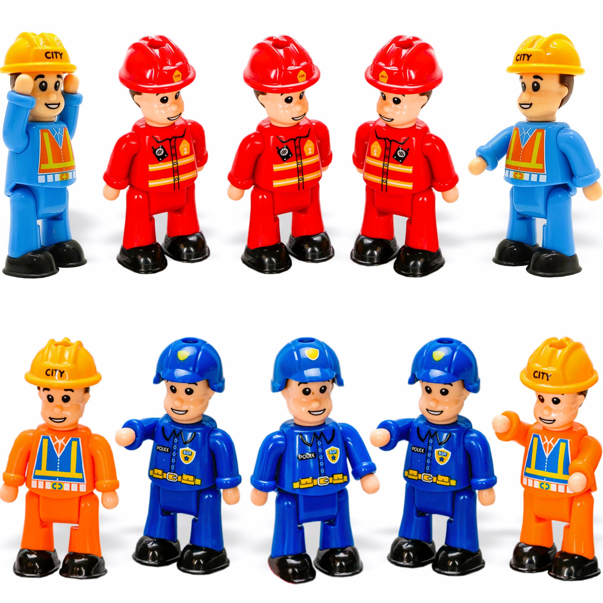 FUNERICA 10-Set Toy People Figures - Bendable Fireman, Police, Construction Workers, Community Helpers, Play Little People Toys Figurines Dollhouse Firefighter playset