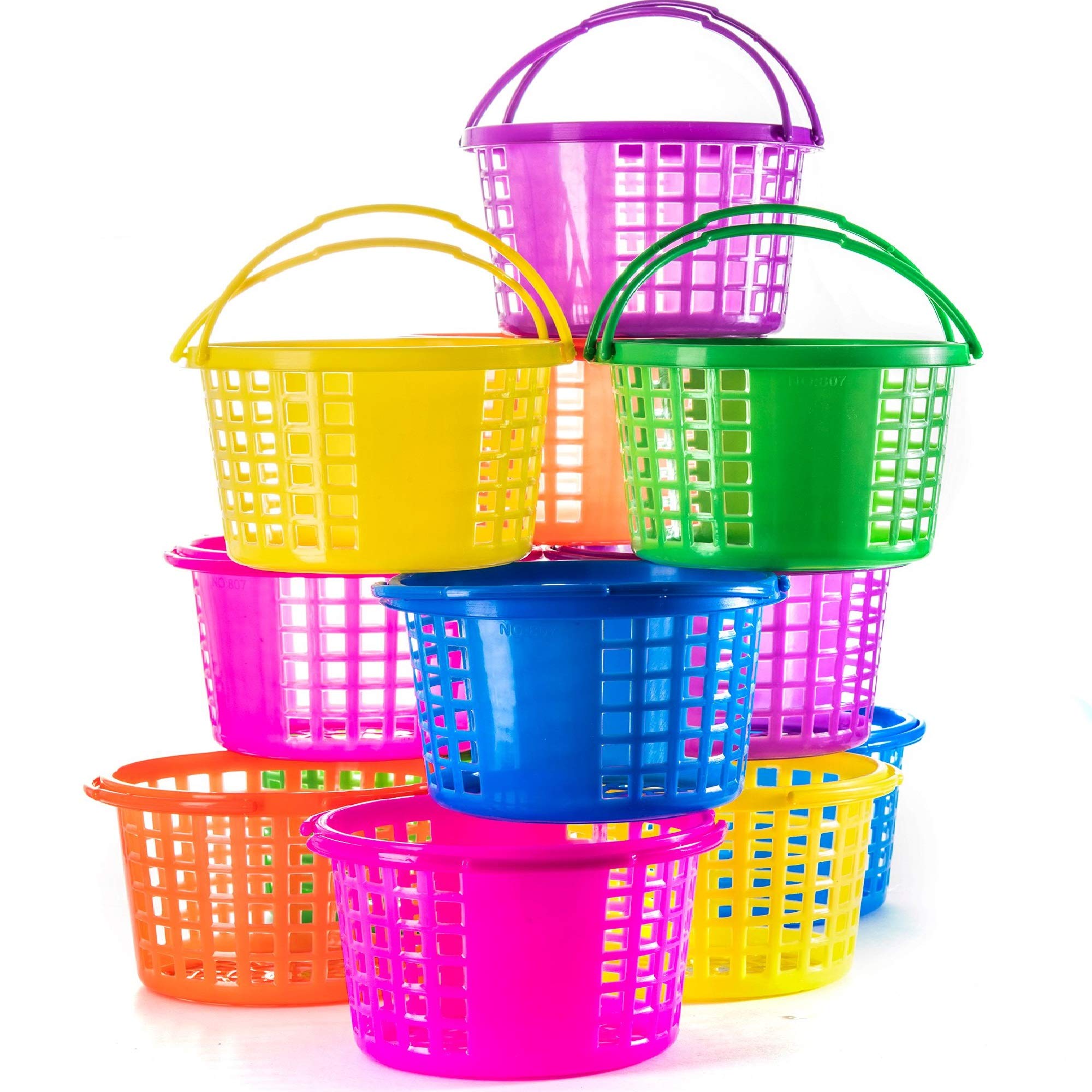 Prextex Easter Eggs Basket Great for Easter Egg Hunts and Easter Eggs - Festival Plastic Easter Basket - Easter Buckets for Kids - Bulk Easter Baskets Pack of 12