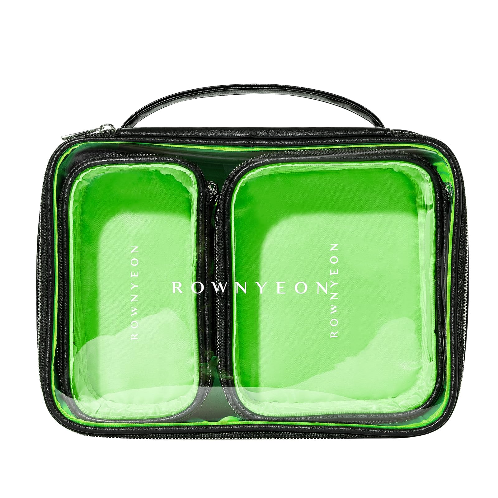 ROWNYEON3Pcs Waterproof Clear Makeup Case for Travel,Portable Toiletry Bag Train Case Transparent Bag for Women Girls,Carry On Cosmetics Organizer with Zipper Handle (Black), black, Collision Color