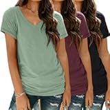 3 Pack V Neck T Shirts for Women Short Sleeve Tshirts Summer Casual Tops Loose Fit Basic Tees