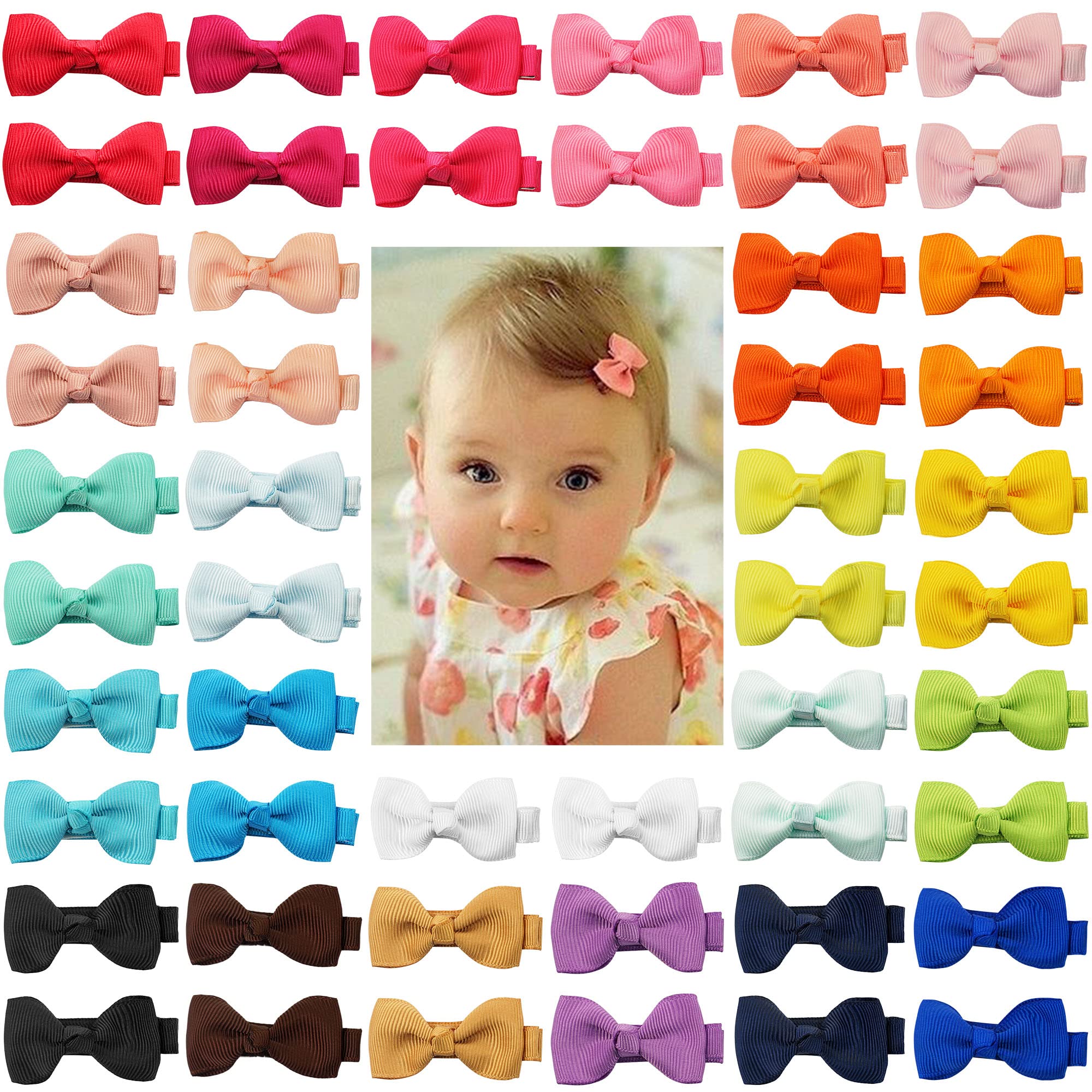 CELLOT Baby Hair Clips 50 Pieces 25 Colors in Pairs Baby Girls Fully Lined Baby Bows Hair Pins Tiny 2" Hair Bows Alligator Clips for Baby Girls Infants Toddlers