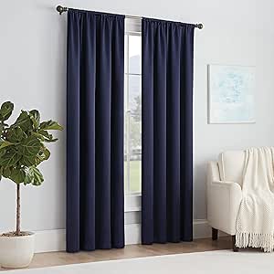 ECLIPSE Solid Thermapanel Modern Room Darkening Rod Pocket Window Curtain for Bedroom (1 Panel), 54 in x 63 in, Navy