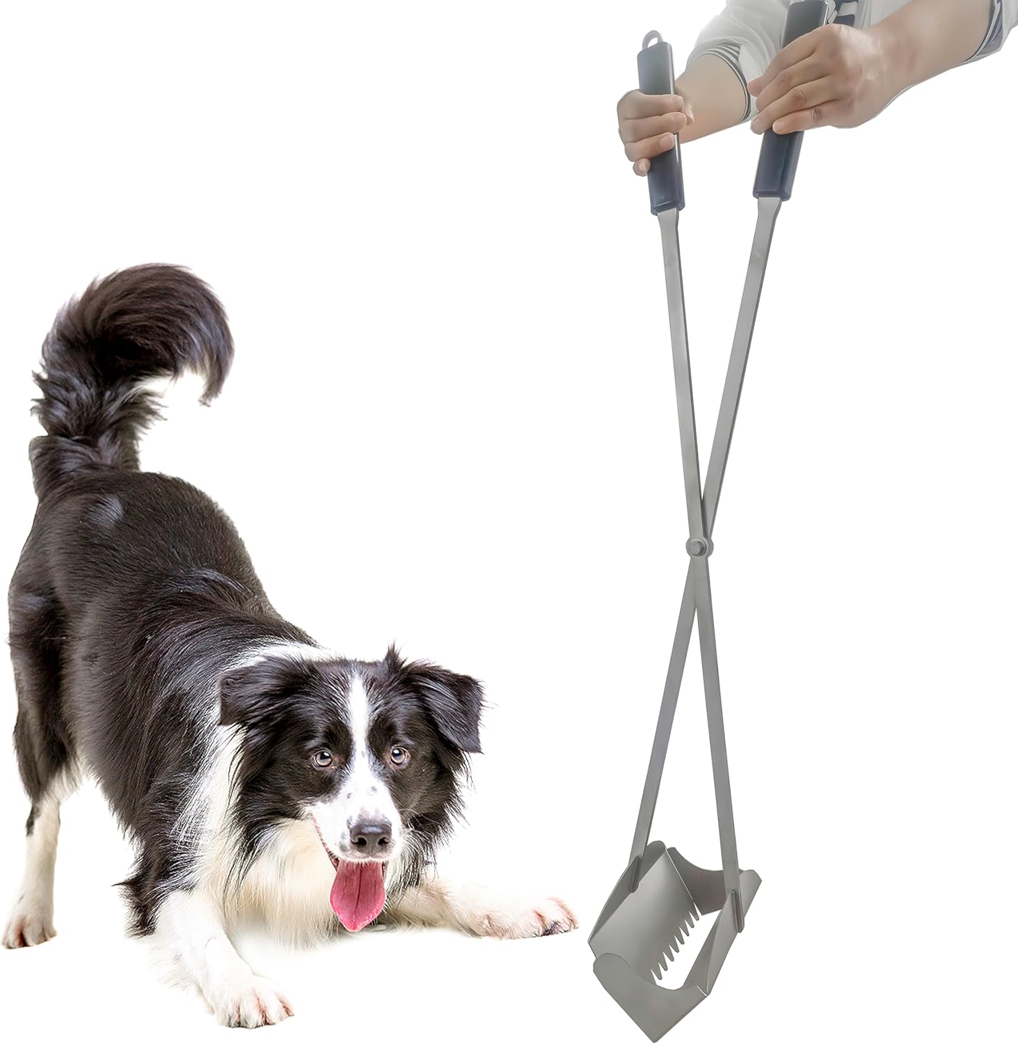 Heavy Duty Pooper Scooper 38" Stainless Steel Long Handle Dog Pooper Scooper with Teeth for Large Dogs Outdoor Pet Waste Removal Shovel Waste Pick-up Yard & Grass Use Leaves Cleaning No bending design