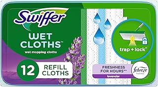 Swiffer Sweeper Wet Mopping Pad Refills for Floor Mop with Febreze Lavender Scent, 12 Count (Packaging May Vary)