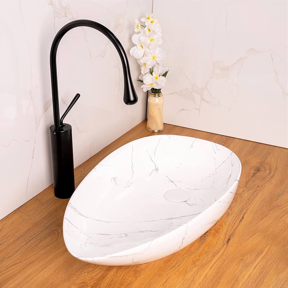 BASSINO Design Wash Basin Ceramic Tabletop Marble Bathroom Sink ...