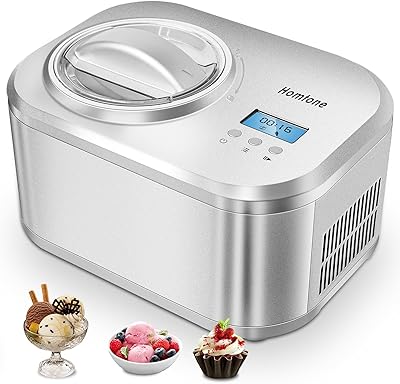 Homtone Ice Cream Maker 1 Quart, No pre-Freezing Automatic Ice Cream Yogurt Machine with Built-in Compressor and LCD Timer for Making Ice Cream,Gelato,Frozen Yogurt in 30-60 min