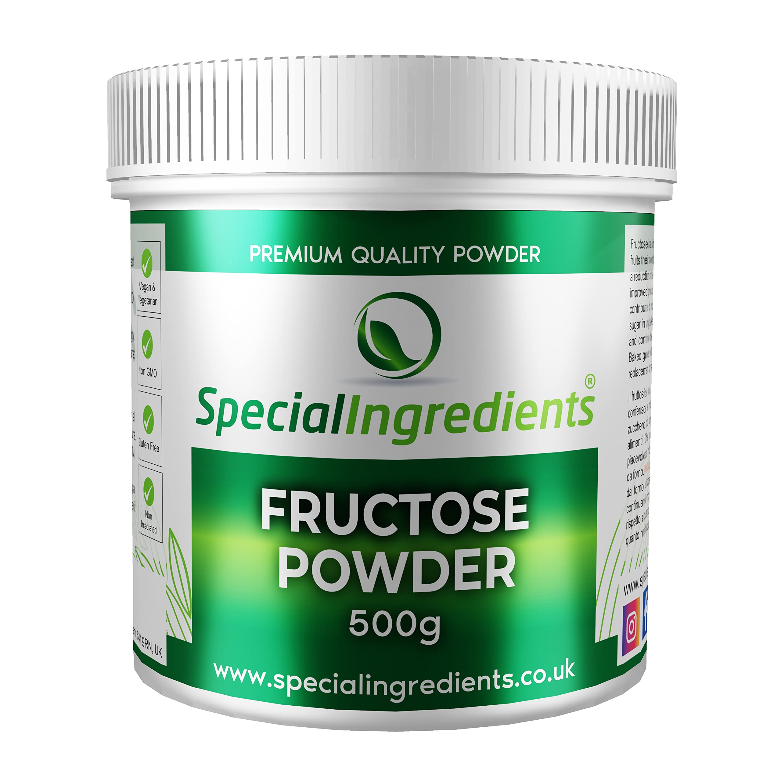 Fructose 500g (Fruit Sugar) Premium Quality Non GMO, Vegan, Gluten Free - Recyclable Container