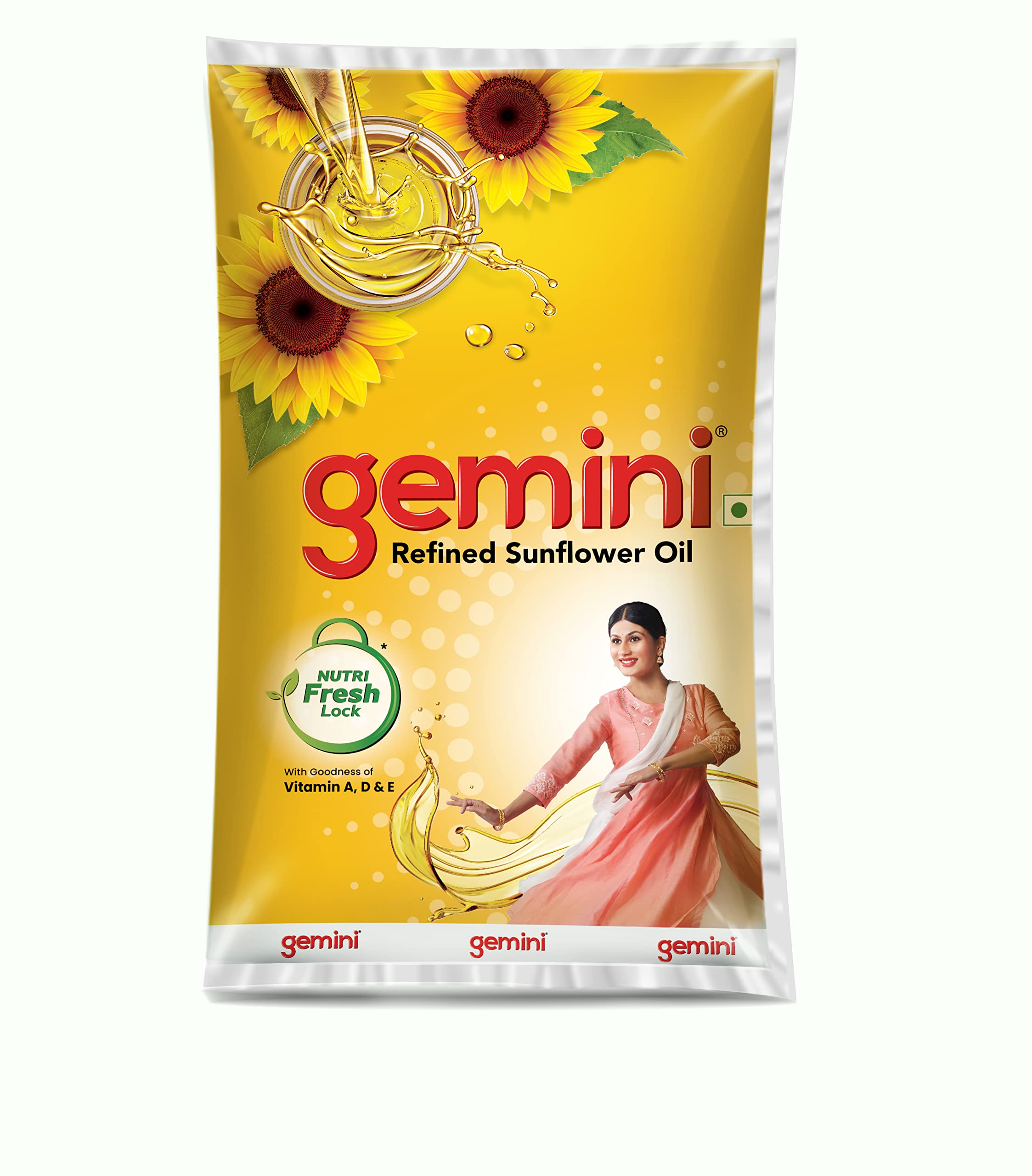 Gemini Refined Sunflower Oil Pouch, 1L