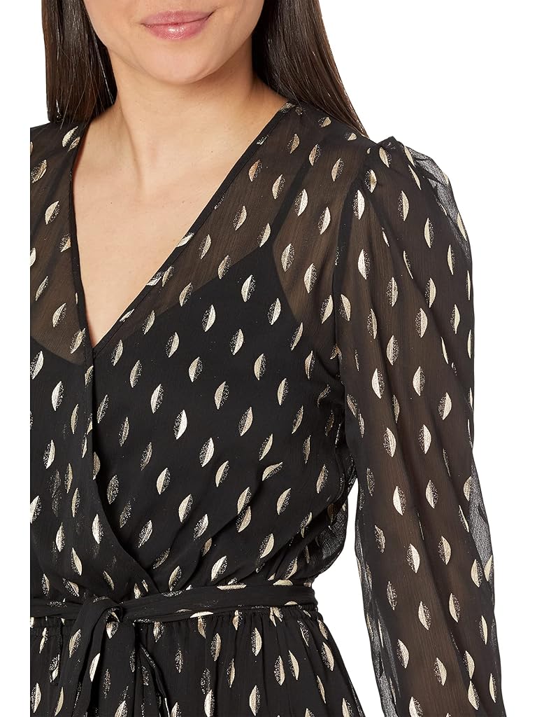 Betsy & Adam Short Long Sleeve Chiffon Clip Dot w/ Tie Belt