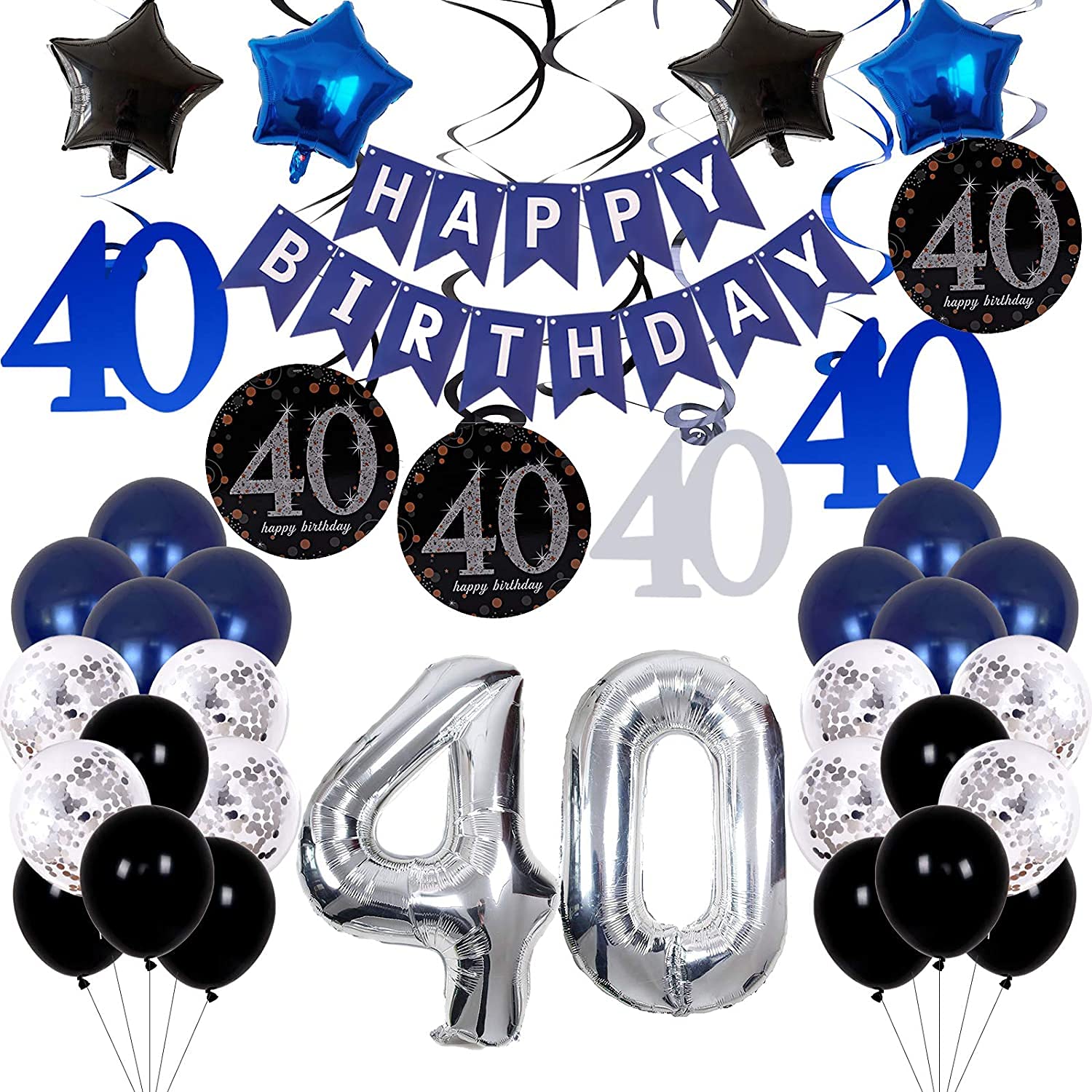 Amazon.com: 40th Birthday Decorations for Men Women- Blue Birthday ...