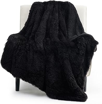 Bedsure Black Throw Blanket for Couch, Fluffy Fuzzy Black Blankets for Men, Sherpa Throw Blanket Faux Fur Fleece Blanket, Black Room Decor Black Christmas Blanket Black Gifts for Women, 50x60