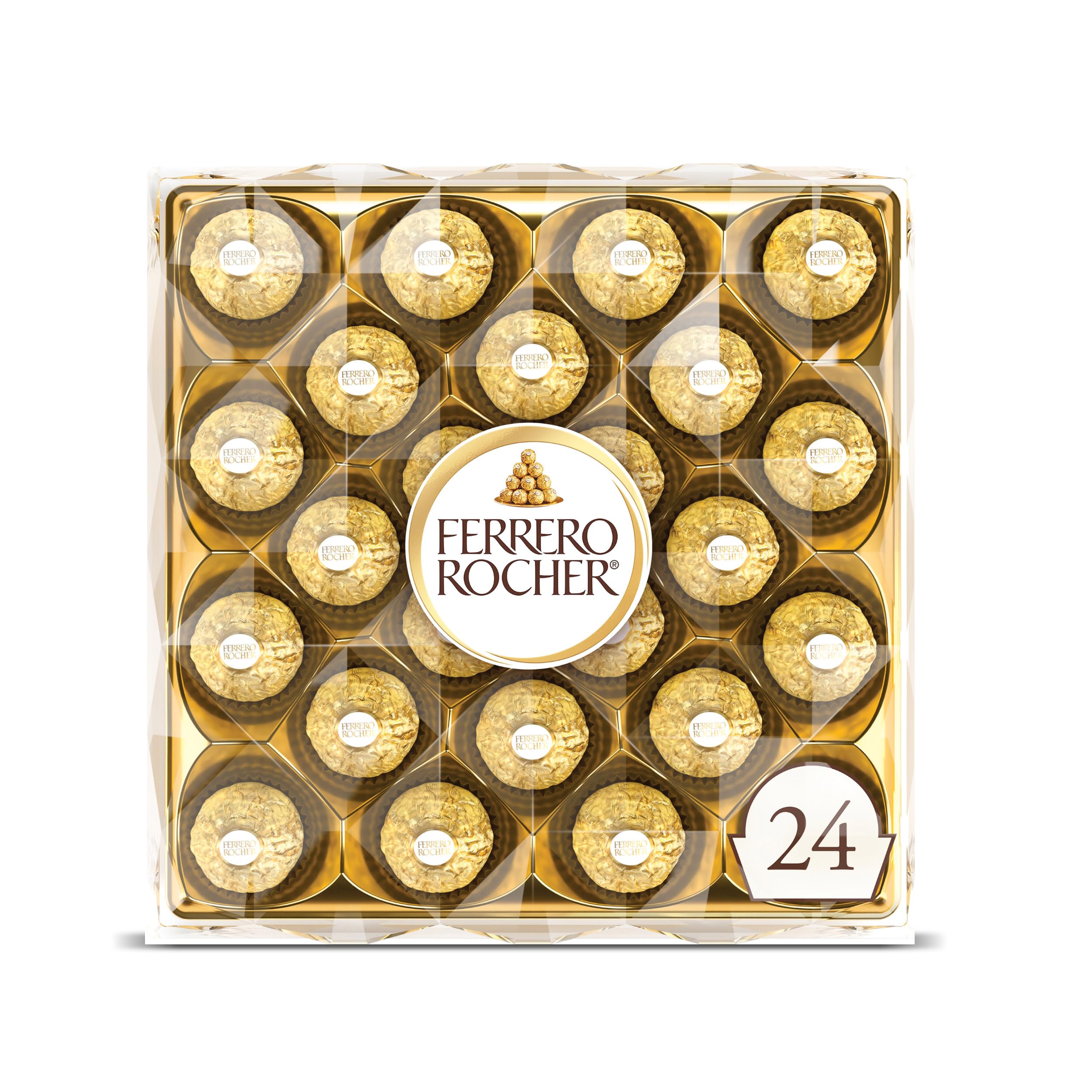 Ferrero Rocher24 Count, Gourmet Milk Chocolate Hazelnut, Chocolate Gift Box, Individually Wrapped, 10.6 oz