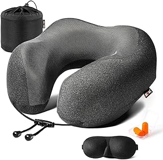 MLVOC Travel Pillow 100% Pure Memory Foam Neck Pillow, Comfortable & Breathable Cover, Machine Washable, Airplane Travel K...