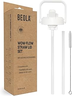 BEOLA Replacement Straw Lid for ThermoLab Insulated Bottles, Grab-n-Go Plastic Bottles, Fit all capacities, BPA free Spare Cap (Sparkling White)