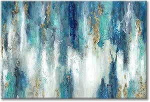 Blue And Gold Wall Decor Set Abstract Canvas Wall Art Decor Colorful Oil Painting Artwork Picture For Bedroom Living Room Bathroom Decorations Aesthetic(36&#39;&#39; x 24&#39;&#39; x 1 Panel)