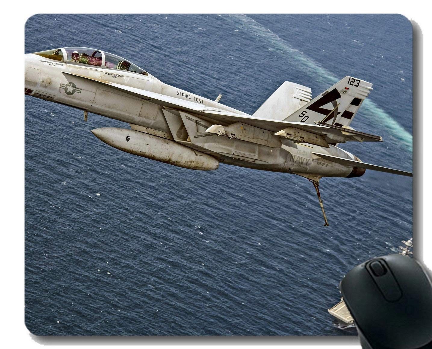 Mouse Pad with Stitched Edge,F_A 18E_F Hornet Fighter Warplane Warship Mouse Mat,Non-Slip Rubber Base Mousepad