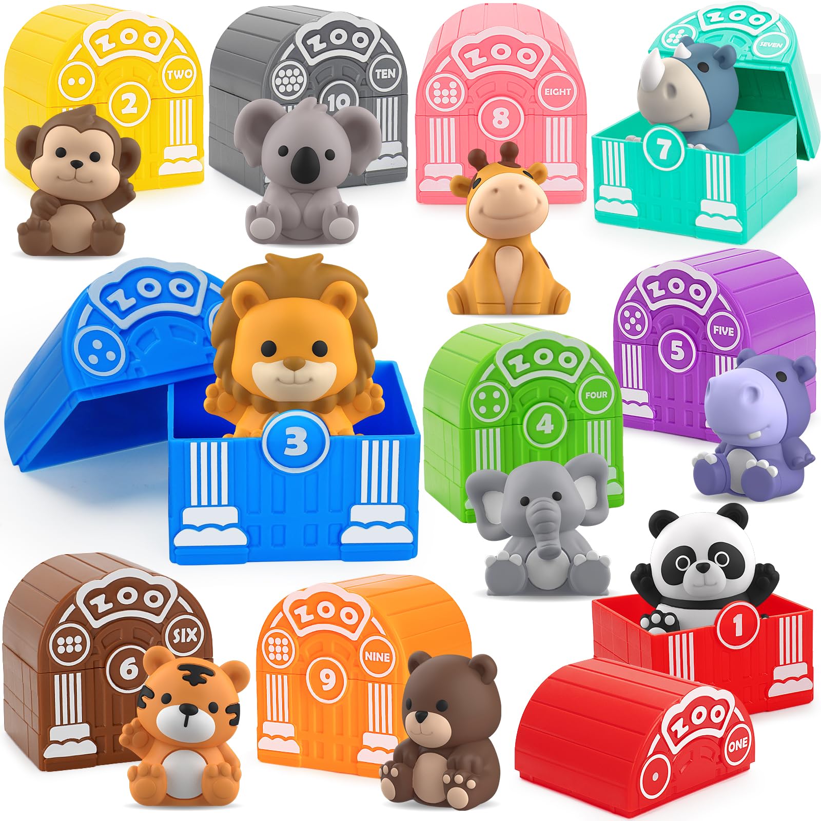 Learning Toys for 1,2,3 Year Old Toddlers, 20Pcs Safari Animals Toys Montessori Counting, Matching & Sorting Fine Motor Games, Christmas Birthday Easter Gift for Baby Boys Girls Age 12-18 Months